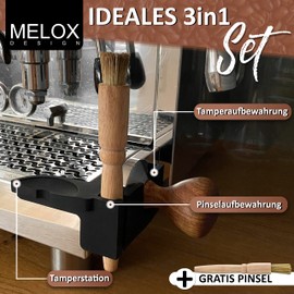 MELOX - 3-in-1 Tamper Station for Portafilter Machines incl. Cleaning Brush - Coffee Machines & Portafilter Accessories with Tamper Storage & Tamper Station German Development