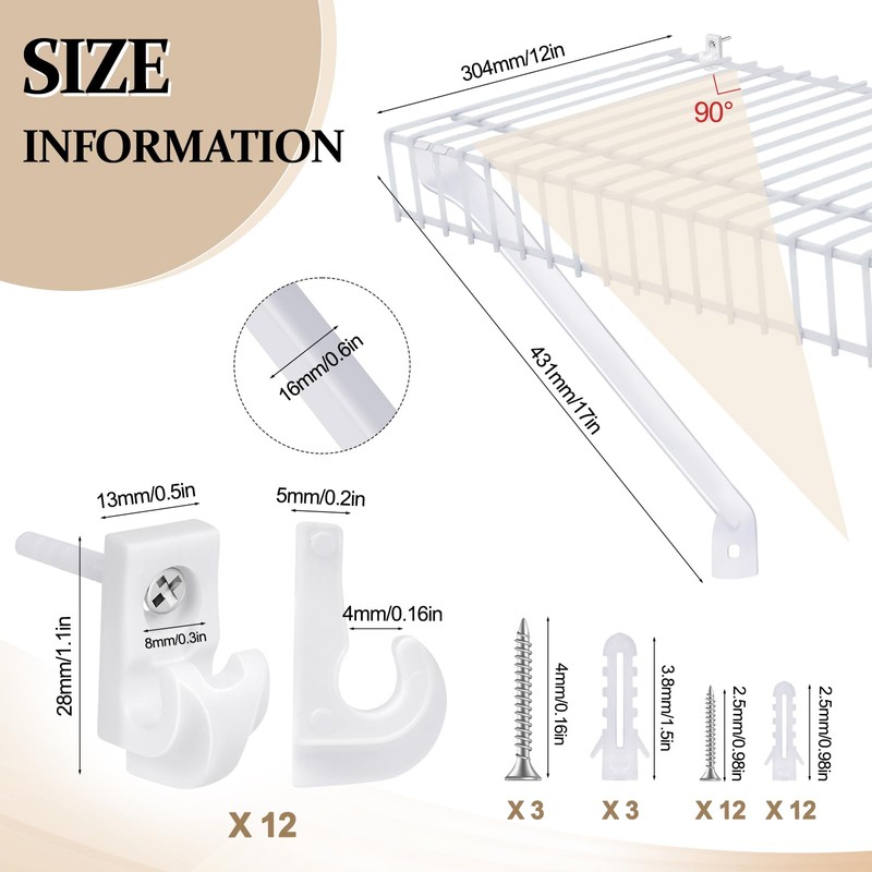 3-Pack 12-Inch Support Brackets for Wire Shelving Wire Shelf Brackets