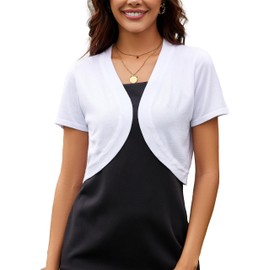 OPREXO Women's Bolero Shrug Short Sleeve Lightweight Open Front Cropped Cardigan Knit Sweater White