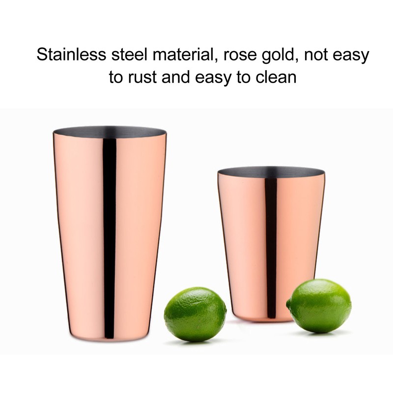 Boston Cocktail Shaker Stainless Steel Rose Gold Glossy Surfaces Leakproof