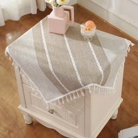 Hpxrom Rustic Small Square Tablecloth Light Coffee Cotton Linen Nightstand Table Cover Heavy Weight Burlap Table Cloth for Bedside Table Kitchen Dining Party Tabletop Decoration 24 x 24 Inch