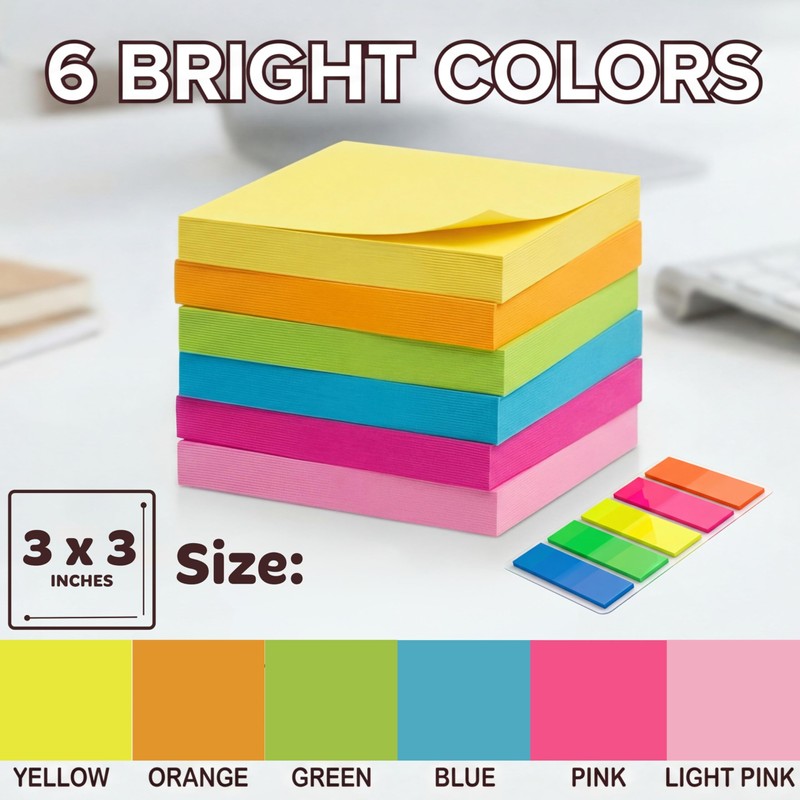Infiniko Sticky Notes 3x3 (12 Pads/1200 Sheets) – 2026 Improved