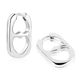 ALEXCRAFT Silver 925 Hoop Earrings Small Women, 14 Carat Gold-Plated Earrings Double Heart Hoop Earrings Small Glitter Earrings Cartilage Huggie Hoop Earrings Square Earrings with Heart Hoop Earrings