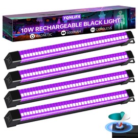 YQNLIFA 5000mAh Rechargeable Black Light Bar, Battery Powered Black Lights for Glow Party, Cordless Blacklight Strip for Halloween Decorations, Fluorescent Poster, Body Paint, Uranium Glass, 4 Pack