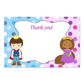 30 Blank Thank You Cards Prince Princess African American Kids Girl Boy Birthday Party + 30 White Envelopes