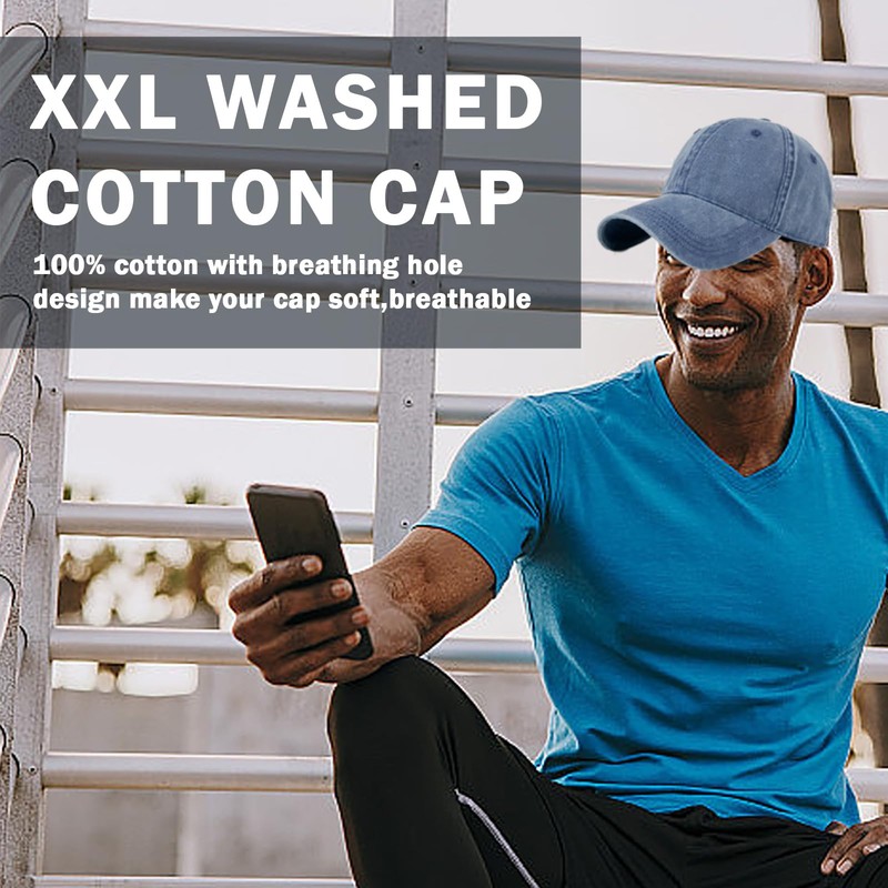 Oversized XL XXL 100% Cotton Basebal Cap Large Dad Washed