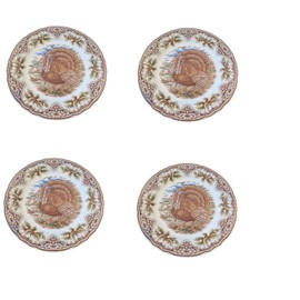 RoyalStaford TurkeyThanksgiving Dinner Plates, 11 Inch Earthenware Thanksgiving Theme, Set of 4