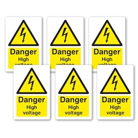 6no. Danger High Voltage Stickers - Health and Safety Sign Electrical - 40mm x 60mm