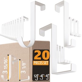 4smile Over The Door Hooks, Set of 20, Stainless Steel - 12 x Coat Hanger J-Shaped, 4 x Towel Holder Z-Shaped, 4 x Cabinet Hooks fit up to 1 3/8" - Wreath Hanger, Thin Enough for Doors to Close