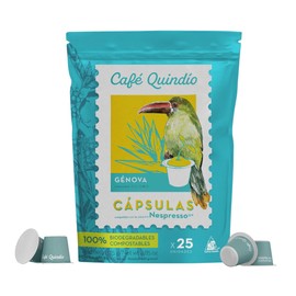 Cafe Quindio Compostable Coffee Pods, compatible with Nespresso Original machines - Genova Single Origin Coffee - 25 Pods/Bag