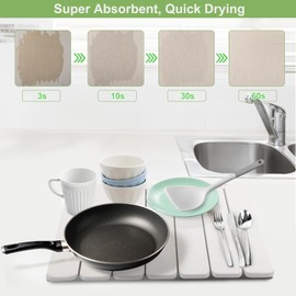 Stone Dish Drying Mat Kitchen Counter, 16x12 Quick Dry Stone Mat Kitchen Dish Drying Mats for Kitchen Counter Top, Diatomaceous Earth Dish Drying Mat, Collapsible Dish Mat Dish Pads for Drying, White