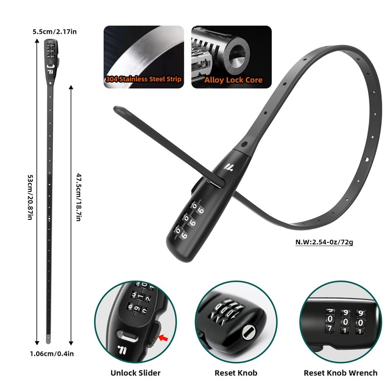 Zip Tie Lock,Adjustable Cable Lock with Stainless Steel Core,Multi-Purpose Cable