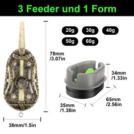 Realure Feeder Accessories, 5 in 1 Method Feeder, Carp Fishing Feeder, Inline Lead Feeder Fishing with 20 g 30 g 40 g 50 g 60 g Weight Feeder for Bottom Fishing, Pellets Carp Feeder Rod Carp