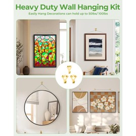 Stalishare Picture Hanging Wire Kit Heavy Duty, 70PCS Mirror Hanging Kit for Large Frame/ Mirror up to 50lbs/ 100lbs, Including Adjustable Picture Wire, Hooks, D Rings, Frame Backing Clip, Mini Level