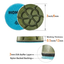 HONGUIS 3 inch *12mm Resin Bond Diamond Polishing Pucks,Grit 400 Set of 3, Hook and Loop Polishing Pad,for Concrete Cement Rerrazzo Marble Granite Floor, Grit 400…