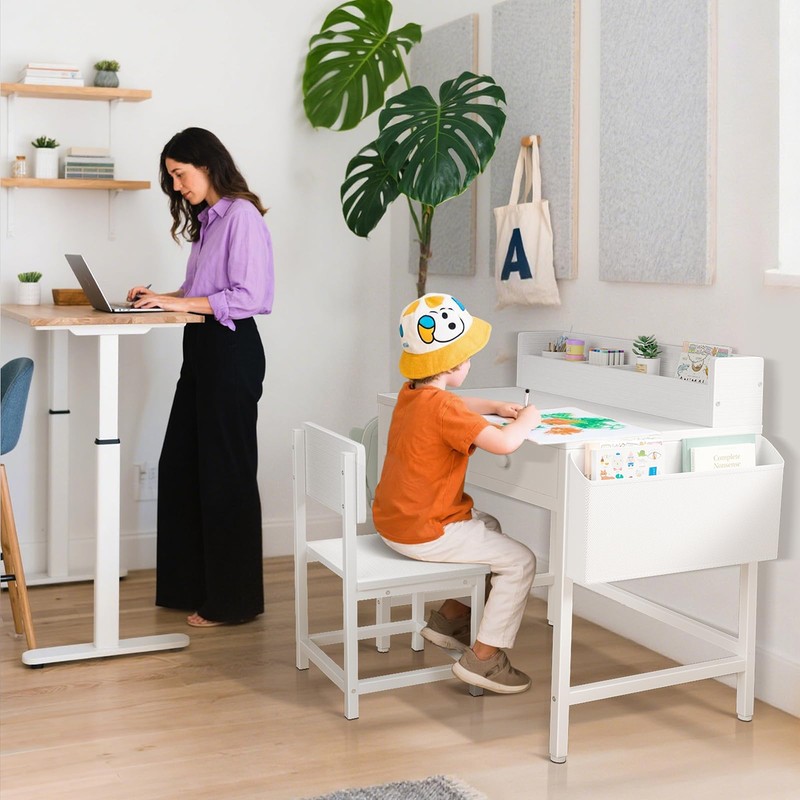 BOLUO White Kids Desk and Chair Set for 5-8 Year