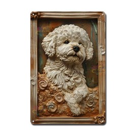 Soulpons - Letrero decorativo de estaño, arte de arcilla de bichon frise, enmarcado para entusiastas de Bichon Frise, decoración del hogar con temática francesa y espacios minoristas aptos para