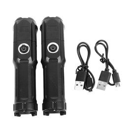 2Pcs Flashlight Telescopic Zoom Strong Light USB Rechargeable Portable Long Range Floodlight for Camping