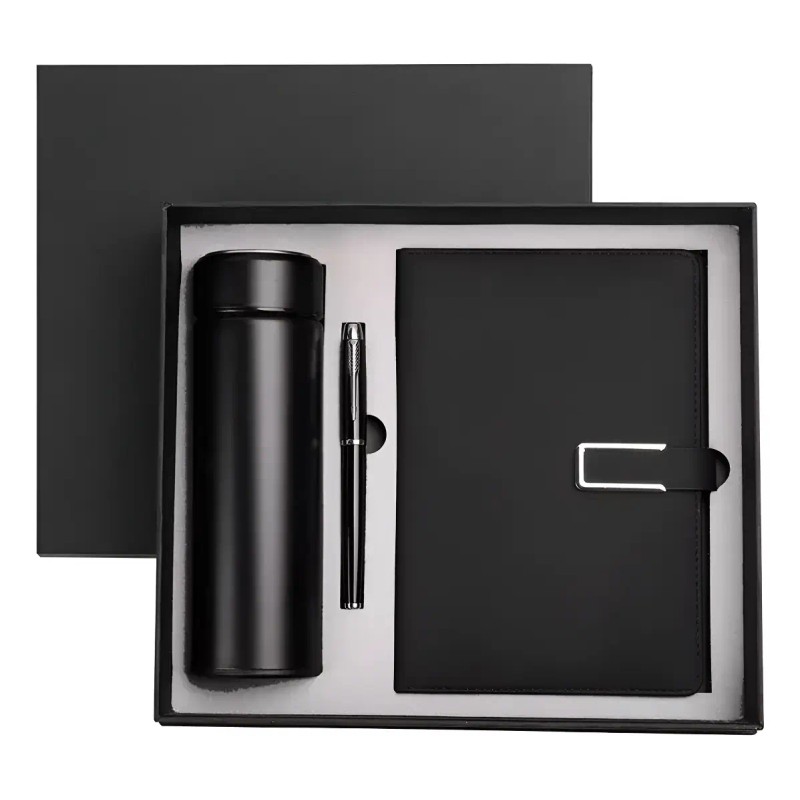 Caja Regalo Cuaderno Agenda De Cuero Con Bolígrafo Y Termo
