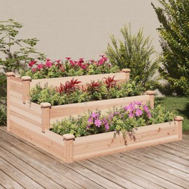 vidaXL Solid Wood Fir Raised Garden Bed, 47.2"x47.2"x22", Multi-Level Design for Versatile Planting, Great for Deck, Patio, Garden, Natural Brown