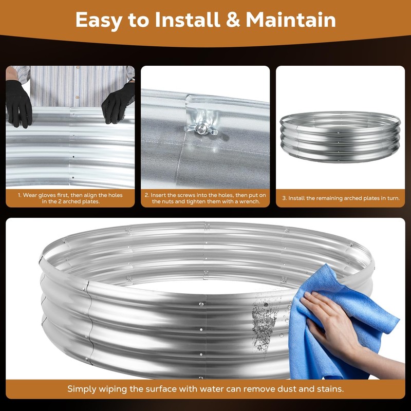 Raynesys 60 Inch Round Galvanized Fire Pit Ring, Silver Round
