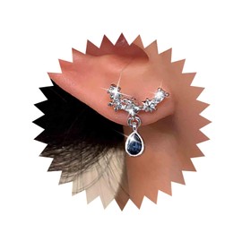 Aneneiceera Vintage Sapphire Teardrop Earrings Silver Sapphire Dangle Earrings Crystal Ear Climber Crawler Earrings Blue Crystal Drop Earrings Jewelry for Women and Girls