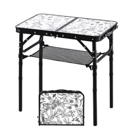 YihuiKo Folding Camping Table, Picnic Table, Flower Pattern Decorative Adjustable Height Folding Table, Small Folding Table with Carrying Handle, 2ft Portable Table for Patio, Living Room