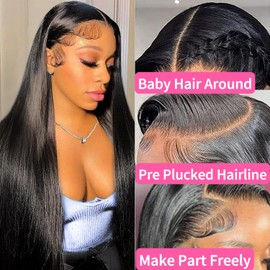 JUUMLL 28Inch Straight Wigs Human Hair 200% Density Hd Lace Frontal Wigs Human Hair Pre Plucked with Baby Hair 200% Density 13x4 Glueless Lace Front Wigs for Black Women Natural Black