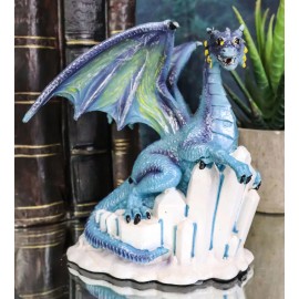 Ebros Blue Snow Wraith Winter Dragon On Giant Ice Crystal Rocks Figurine 4.25"H
