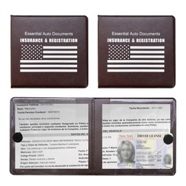 Augeny 2PCS Car Registration and Insurance Holder, Vehicle Essential Document Organizers with Velcro Closure, Universal Auto Interior Accessories for Most Cars (Brown/White Flag)