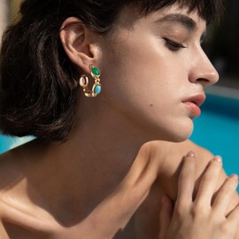 YeGieonr Gold hoop earrings for women, stainless steel beads, small huggie earrings with shiny zirconia, hypoallergenic fashion jewellery, gift for women and girls, Stainless Steel, Cubic Zirconia