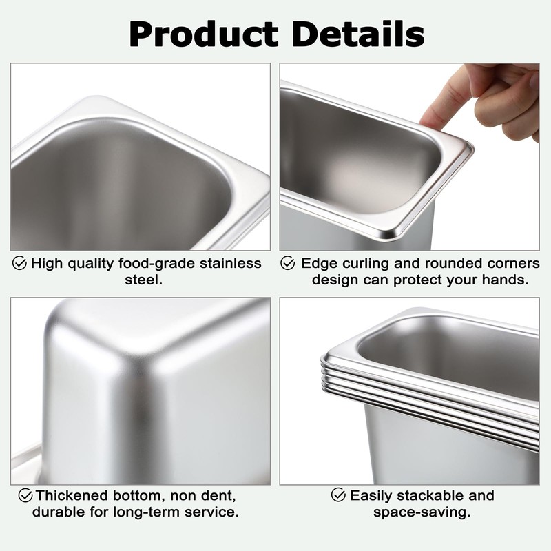 BSTKEY 6 Pack 1/9 Size 4 Inch Deep Hotel Pans,