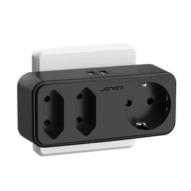 USB Steckdose,5-in-1 Steckdosenadapter JSVER Mehrfachstecker 3 Fach Steckdose(4000W) mit 2 USB Ladegerät mit Kindersicherung für Büro, Zuhause, Reisen-Schwarz