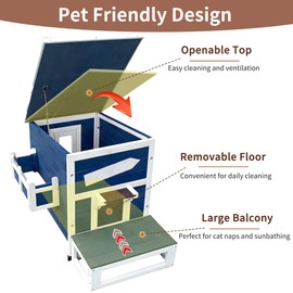 Rockever Outdoor Cat House, Large Outdoor Houses for Feral Cats Wooden Outside Cat Shelter Weatherproof with Escape Door