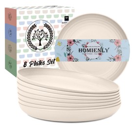 Homienly Wheat Straw Plates 8 PCS Unbreakable Dinner Plates - 10 inch Dishwasher & Microwave Safe Plastic Plates Reusable Lightweight Roud Plates, Plates for Kitchen, Dinner, Outdoor,Picnic (Beige)