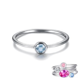 Simple Birthstone Rings for Women Jewelry 925 Sterling Silver Colorful Cubic Zirconia Stackable Promise Ring for Her (March, 9)