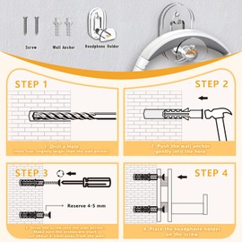 Desing Wish Acrylic Headphone Wall Mount Holder for Most Over-Ear Headphones, Clear Headphone Hanger for Wall Universal Headset Hook Gaming Headset Holder
