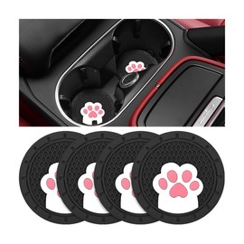 FALVFUN Car Cup Holder Coaster, 2PCS 2.75" Silicone Anti-Slip Cute Dog Paw Insert Vehicle Water Bottle Holder Pad, Insulation Embedded Drink Mat for Women, Universal for Sedan Truck SUV (StyeleA)