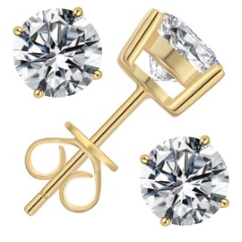 Dunnett Taylor Gold Plated Sterling Silver 1.0ct CZ Cubic Zirconia Stud Earrings Round Solitaire 2.0CTTW per pair