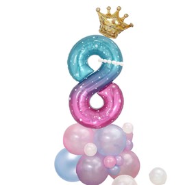 Balloons, Number Balloons, Large, 40 inches, Starry Sky Pattern, Number Balloons, 8 Crown, Number Balloons, Total, Height Approx. 51.2 inches (130 cm), Boys, Girls, Birthday, Decoration, Party