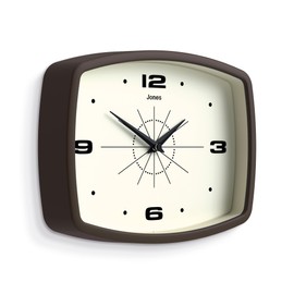 Jones Clocks® Movie wall clock | Retro rectangular clock | 25cm | Mocha brown | Cool designer look for kitchen, living room or office