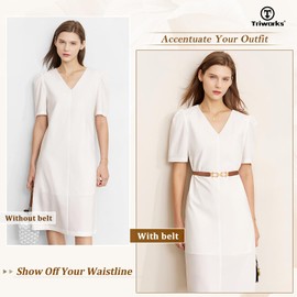 TRIWORKS - Paquete de 4 cinturones elásticos ajustados para mujer, hebilla dorada, cinturones elásticos delgados para vestidos, E-negro+café+beige+rojo, Fits waist size 23"-27"