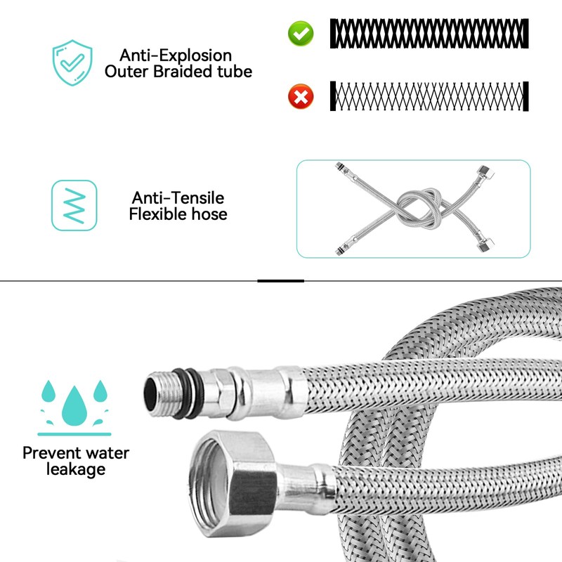 Pack of 2 Kitchen/Basin Monobloc Mixer Tap Connectors Flexible Pipes