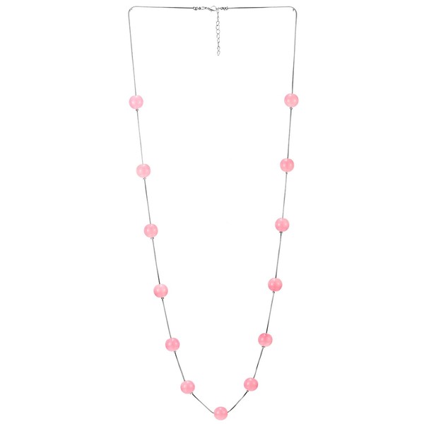 COOLSTEELANDBEYOND Elegant Long Chain Statement Necklace with Pink Beads Charm