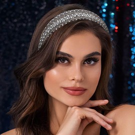 Urieo Crystal Headbands Black Pearl Embllished Hairband Padded Head Bands Bling Vintage Hair Accessories for Women