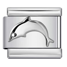 Cross Crucifix Heart Star Butterfly Ying Yang Dolphin King Queen Peace Silver Gold 9mm Italian Link Charm Compatible With Nomination Bracelet Mum Mom Mother Daughter (Dolphin)