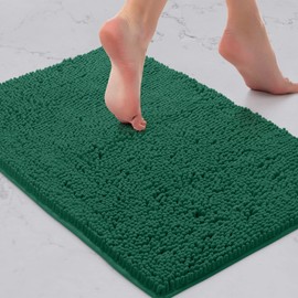 LuxUrux Bath Mat-Extra-Soft Plush Bath Shower Bathroom Rug, 1'' Chenille Microfiber Material, Super Absorbent Shaggy Bath Rug (40 x 60 cm, Hunter Green)