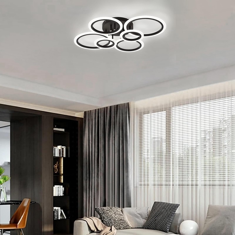 TEMINBU Modern LED Ceiling Light, Black 6 Rings Flush Mount