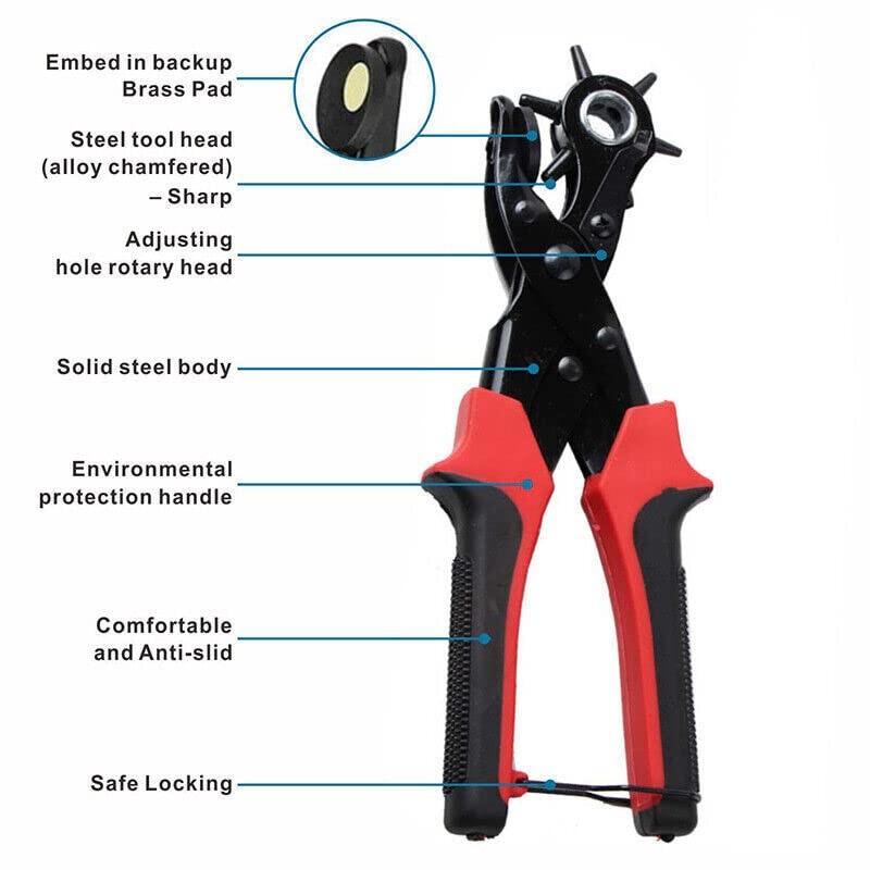 AIMALL Multi-Size Revolving Leather Belt Hole Punch Puncher Plier Craft