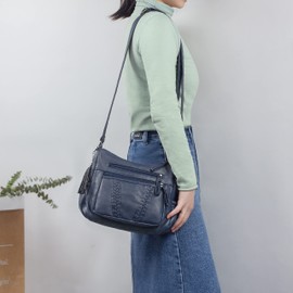 VOLGANIK ROCK Crossbody Bag for Women with Tassel Ladies Soft PU leather Purses and Handbag Pocketbooks (Dark Blue)